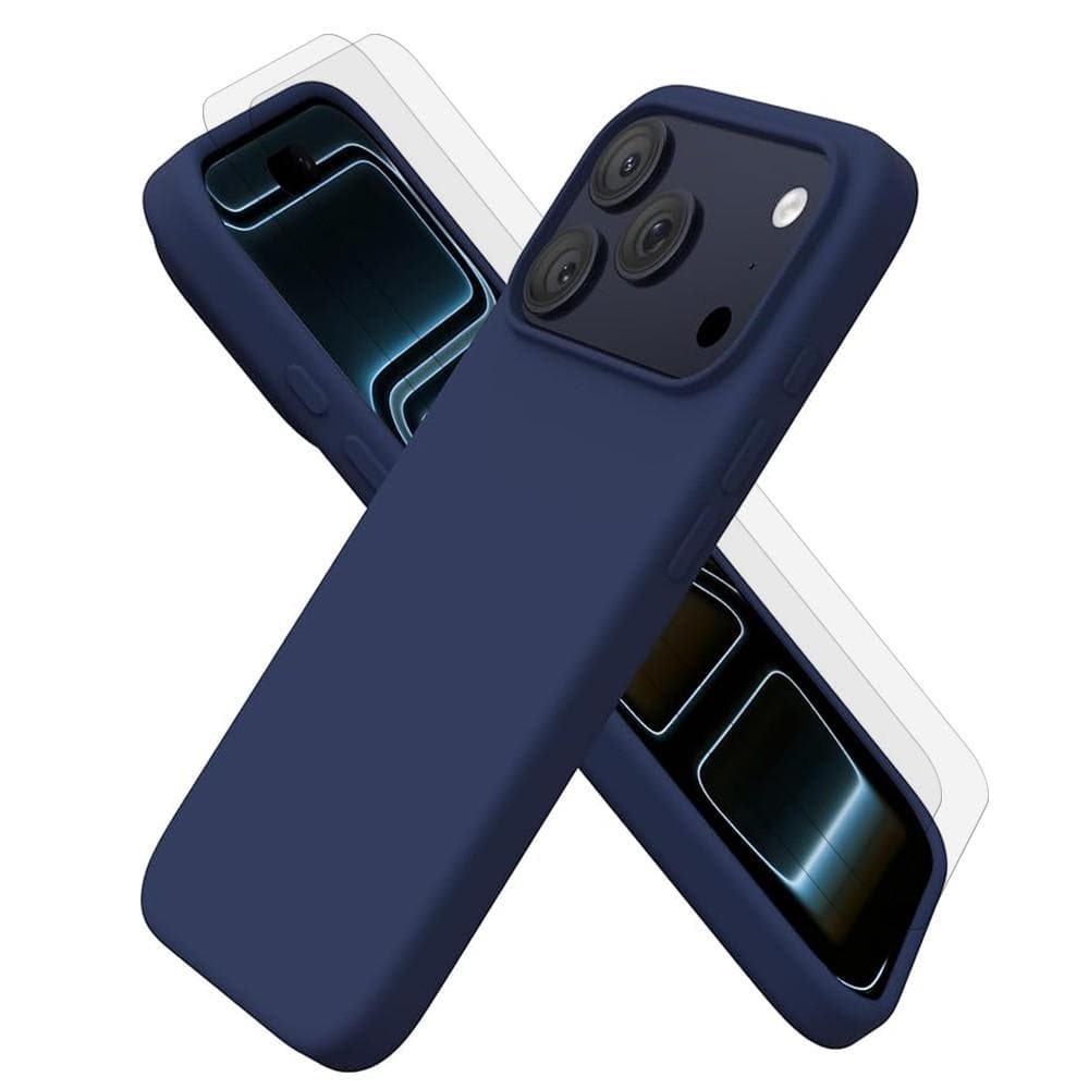 Coque iPhone 17 Pro Max et 2 écrans de protection - Silicone - Bleu