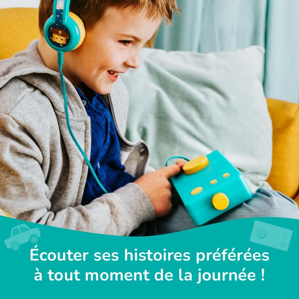 Lunii Ma Fabrique à Histoires Reconditionnée + Casque Audio + Coque Jaune - Français Vert et Jaune