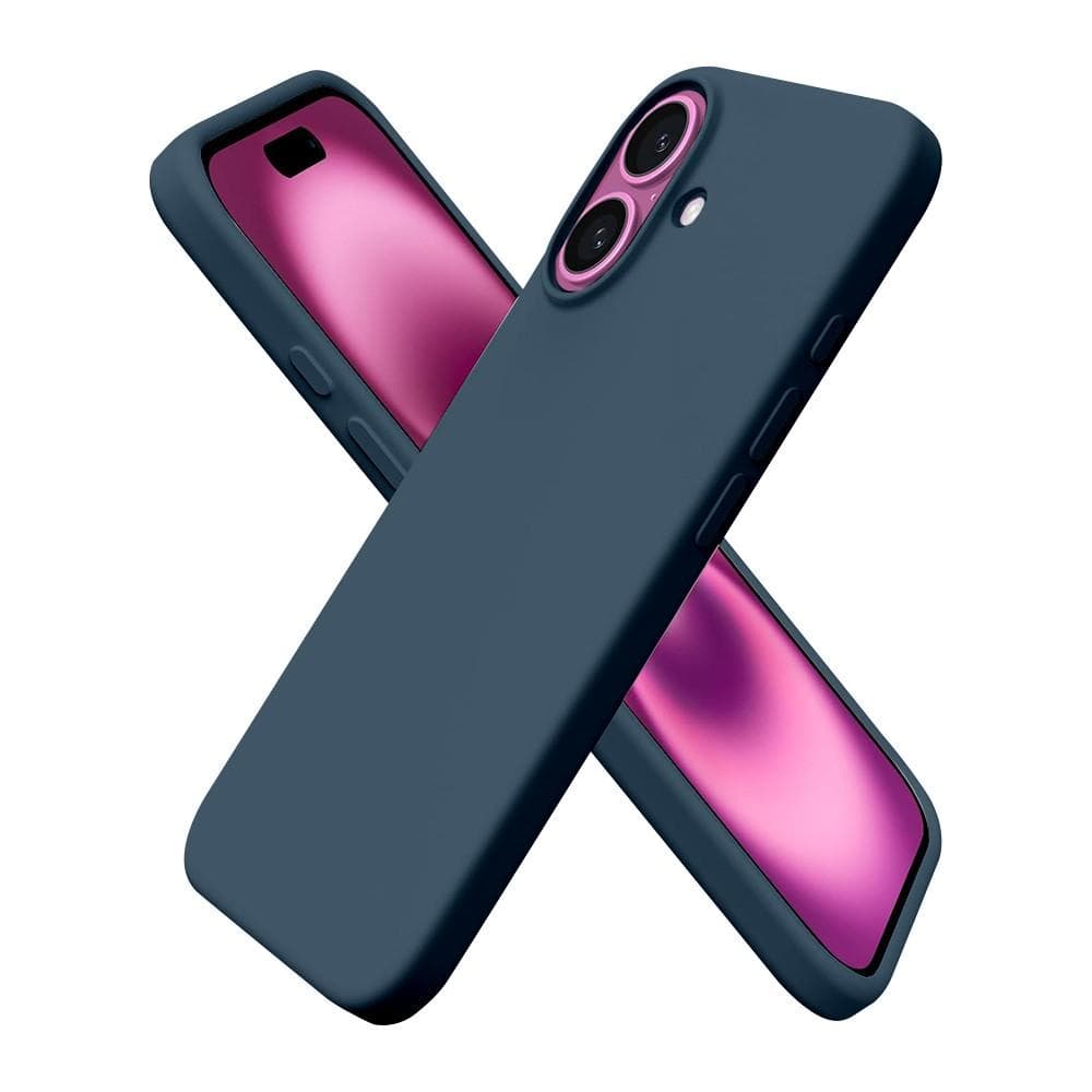 Coque iPhone 16 et 2 écrans de protection - Silicone - Bleu