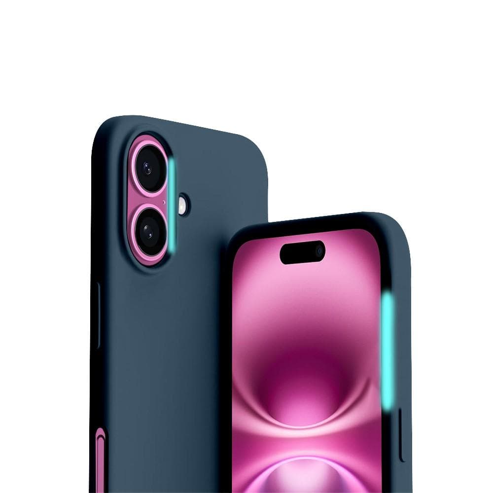 Coque iPhone 16 et 2 écrans de protection - Silicone - Bleu