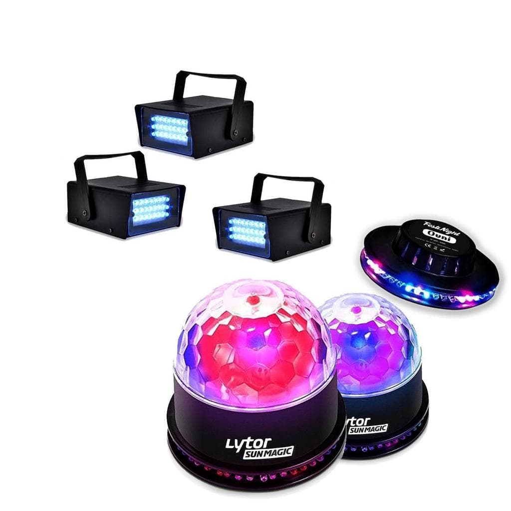 Éclairage Lytor Pack Soirée FIESTA 2 SUNMAGIC + 3 LED STROBE BLANC + Effet OVNI RVB