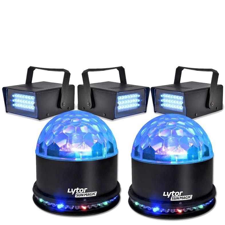 Éclairage Lytor Pack Soirée FIESTA 2 SUNMAGIC + 3 LED STROBE BLANC + Effet OVNI RVB
