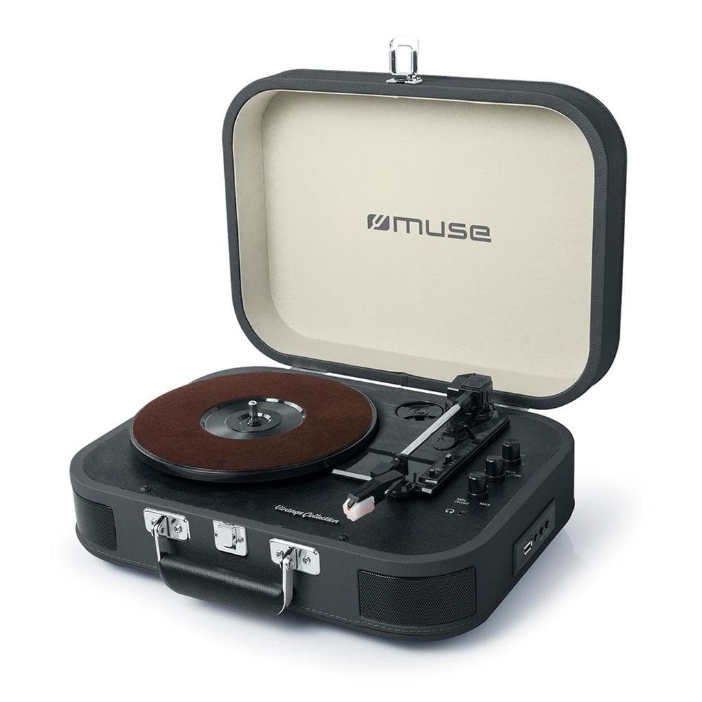 Platine Vinyle Muse Platine vinyle stéréo Noire 33/45/78 tours avec enceintes intégrées - USB/SD/AUX - Prise casque+clé USB 32Go