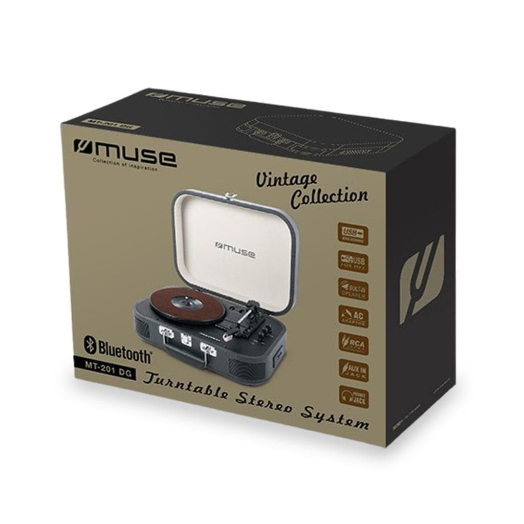 Platine Vinyle Muse Platine vinyle stéréo Noire 33/45/78 tours avec enceintes intégrées - USB/SD/AUX - Prise casque+clé USB 32Go