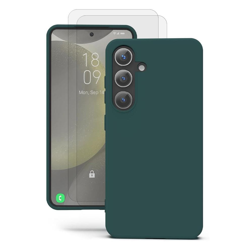 Coque Galaxy S24 Plus et 2 écrans de protection - Silicone - Verte