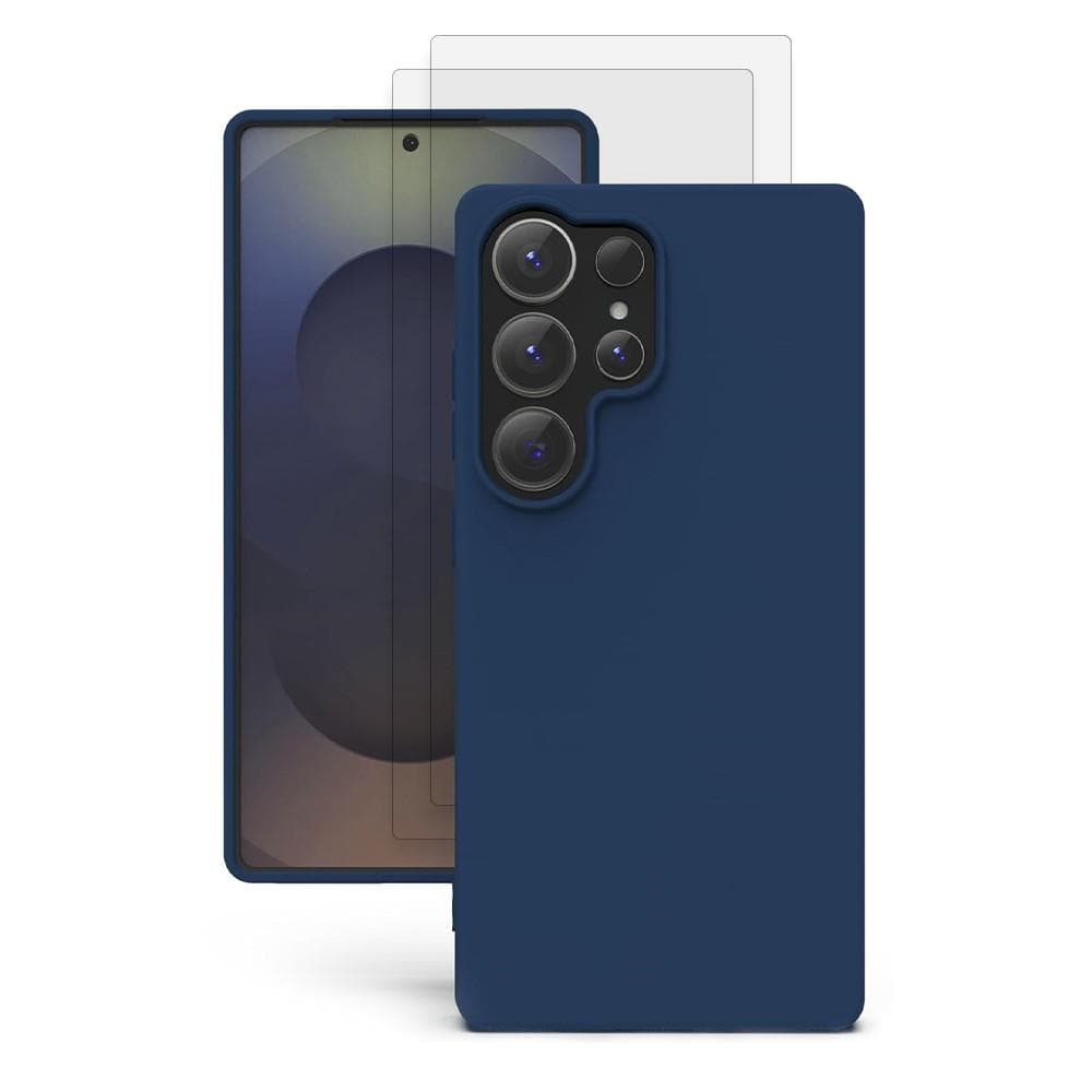 Coque Galaxy S25 Ultra et 2 écrans de protection - Silicone - Bleue