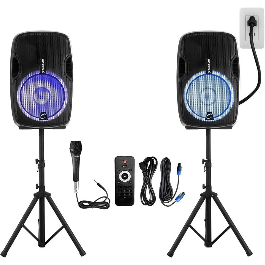 Enceintes sono Bm Sonic Système Sonorisation Complet 1200W Enceintes DJ, ENORME SUB 38cm USB/Bluetooth, 2 MICROS, Fête de la Musique, Mariage, Baptême