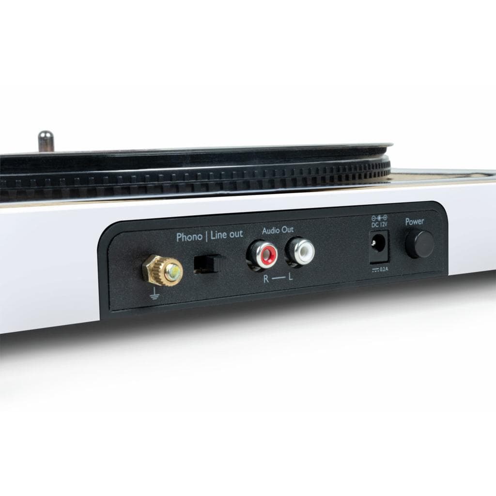 Platine Vinyle Tourne Disque Pré-amplifié Thomson TT301 Finition BOIS/Blanc - 33/45 tours, Lecture et retour du bras auto. Enceintes Bois 100W