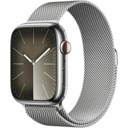 Apple Watch Series 9 (2023) GPS + Cellular 45 mm - Acier inoxydable Argent - Bracelet milanais Gris