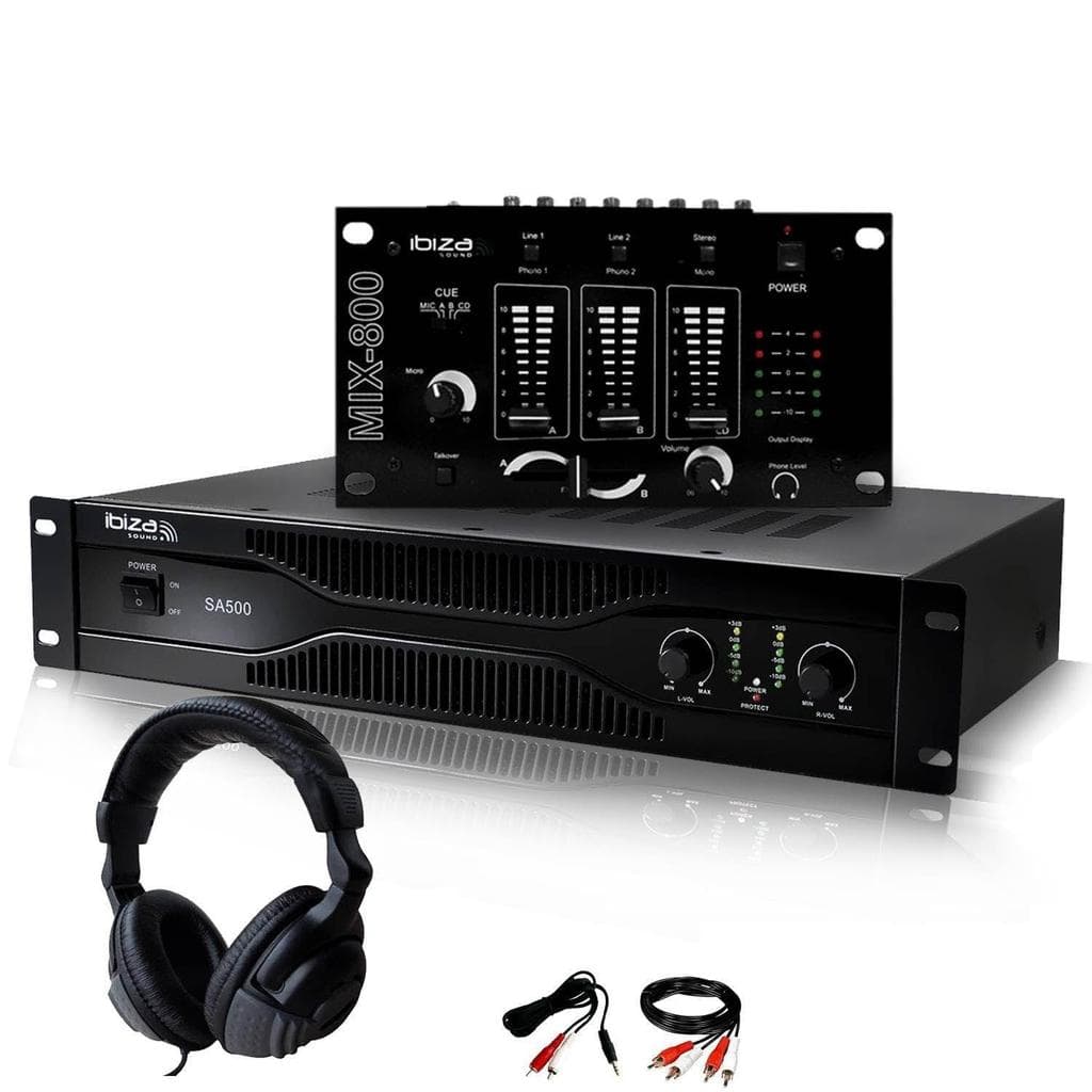 Amplificateur Pack Sono Dj Amplificateur 500W IBIZA SOUND SA500 + Table de mixage MIX800 + CASQUE + Câblages RCA + PC