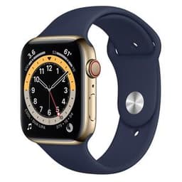 Apple Watch Series 6 (2020) GPS + Cellular 44 mm - Acier inoxydable Or - Bracelet sport Bleu