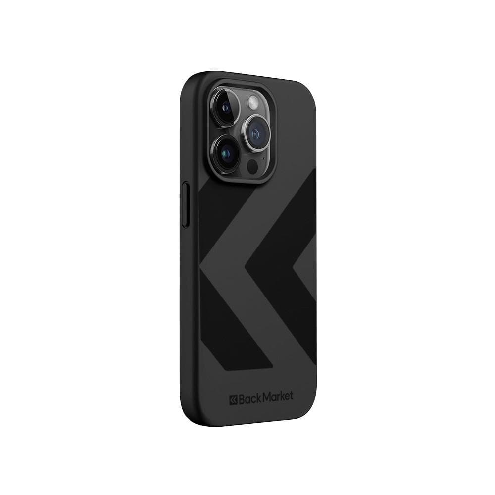 Coque Back Market iPhone 14 Pro et écran de protection - Plastique recyclé - Noir (Chevron)