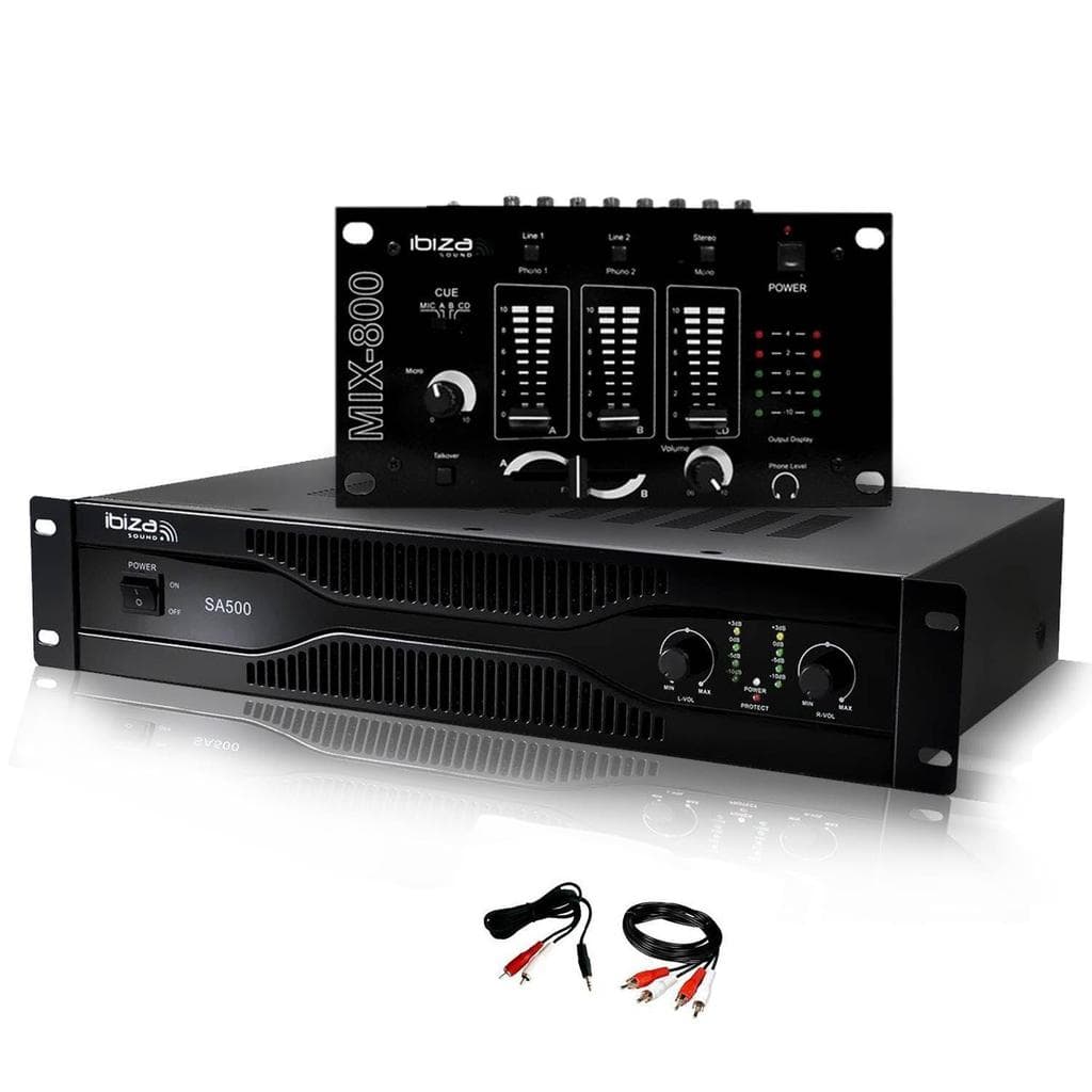Amplificateur Pack Sono Dj Amplificateur 500W IBIZA SOUND SA500 + Table de mixage MIX800 + Câblages RCA + PC