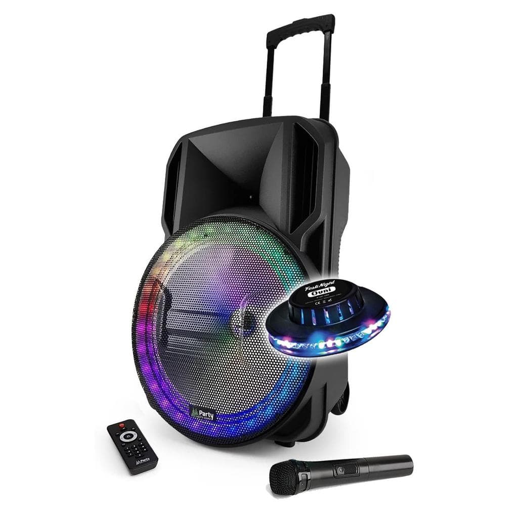 Enceinte Bluetooth Party Sound & Light Enceinte sono DJ PARTY KARAOKE 800W Batterie Disco Mobile 15" à LED RGB USB/MICRO SD/Bluetooth / RADIO FM + Mic