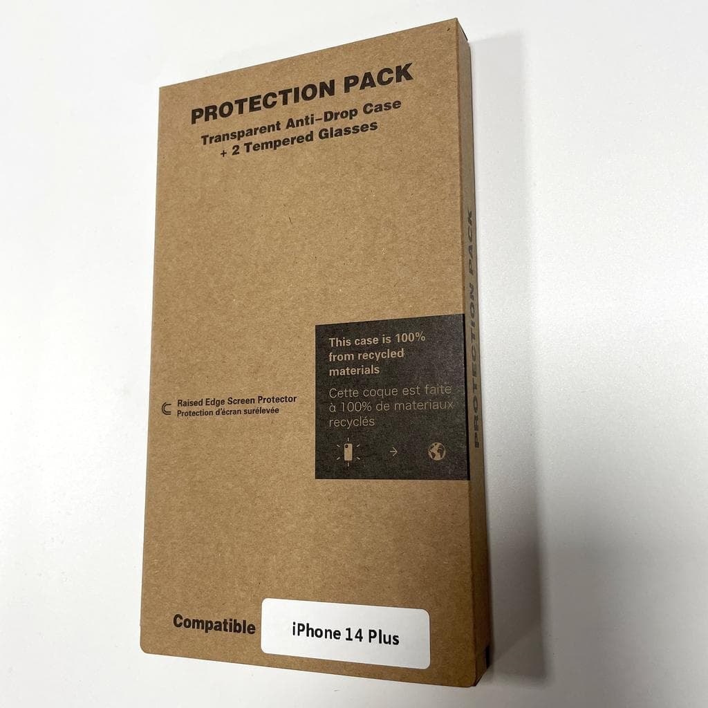 Coque iPhone 14 Plus et 2 écrans de protection - Plastique recyclé - Transparent