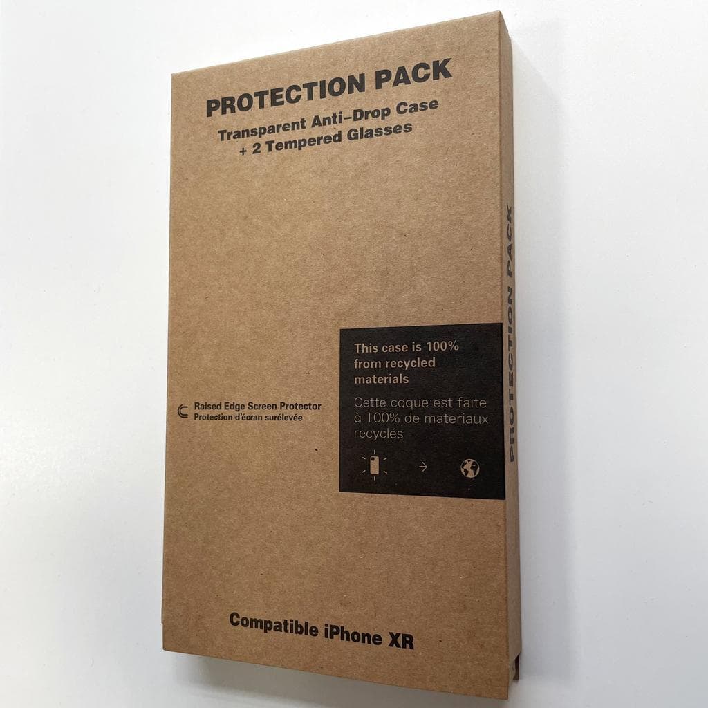 Coque iPhone XR et 2 écrans de protection - Plastique recyclé - Transparent