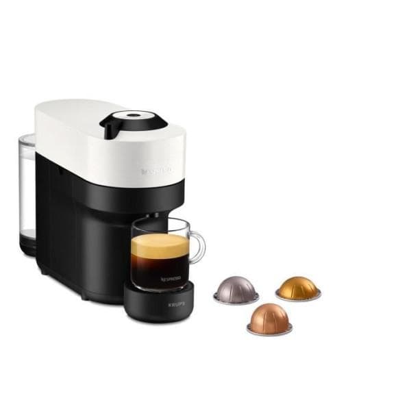 Cafetière expresso combiné Machine a Cafe KRUPS NESPRESSO YY4889FD Vertuo Pop Blanche capsules, Cafetiere compacte, 4 tailles de tasses, Expresso, Bluetoo L - Noir/Gris