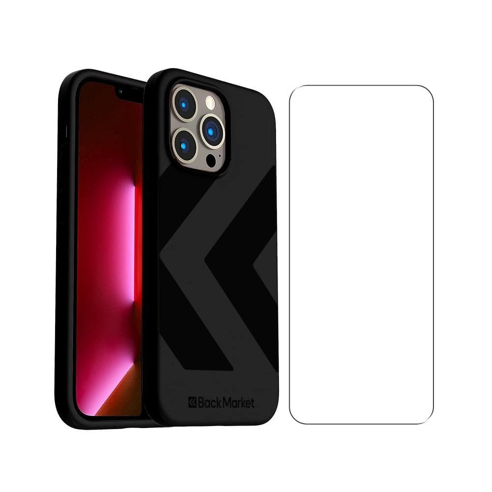Coque Back Market iPhone 13 Pro et écran de protection - Plastique recyclé - Noir (Chevron)