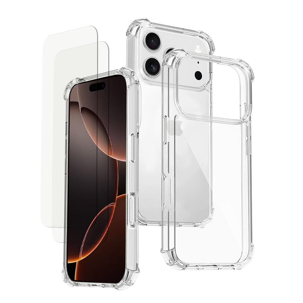 Coque iPhone 17 Pro Max et 2 écrans de protection - TPU - Transparent