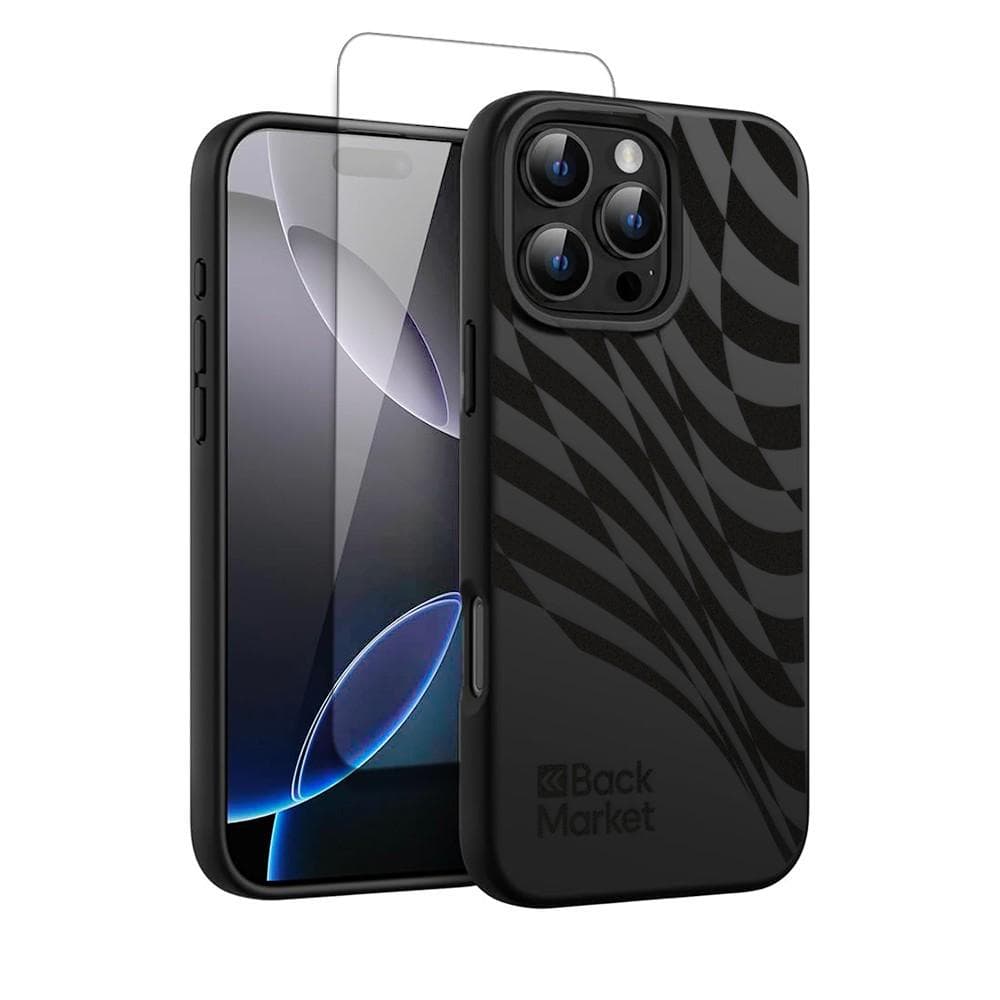 Coque Back Market iPhone 16 Pro Max et écran de protection - Plastique recyclé - Noir