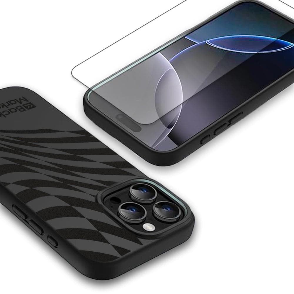 Coque Back Market iPhone 16 Pro Max et écran de protection - Plastique recyclé - Noir