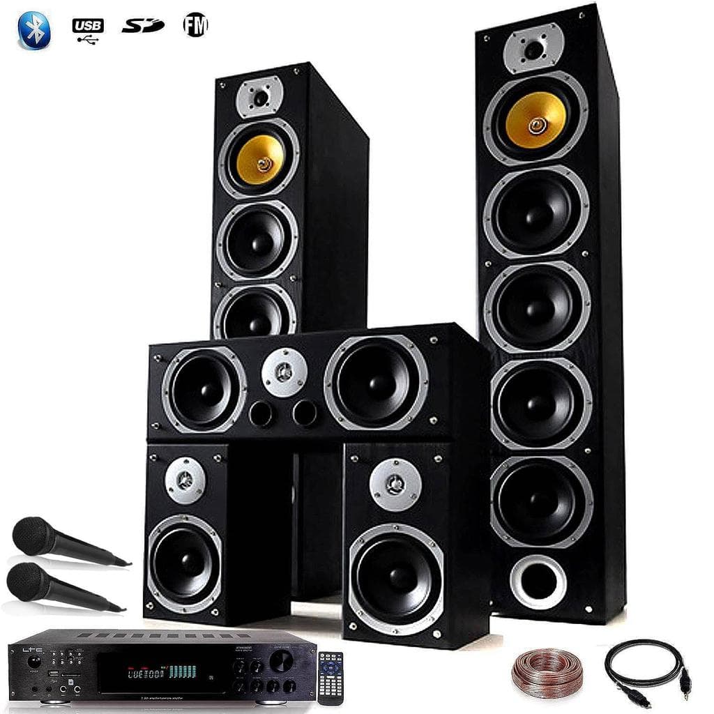 Enceinte Bluetooth Beng Ensemble Home-cinéma Hifi Karaoké Home SOUND 1240W + ampli 360W + 25M de câble de liaison + 2 Micros - Noir