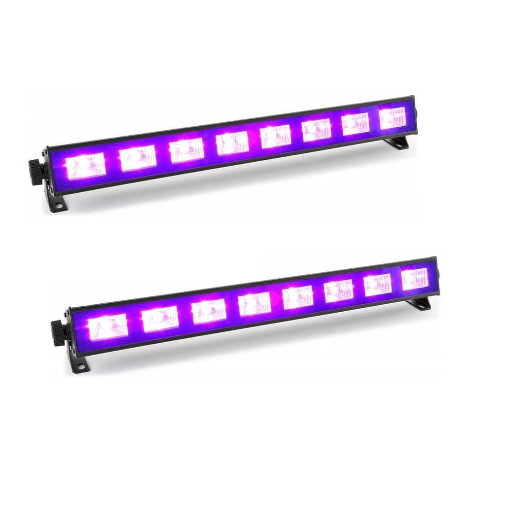 Éclairage Ibiza Light Pack 2 Barres à LED FLUO UV 9x1W se reflète sur tissus blanc