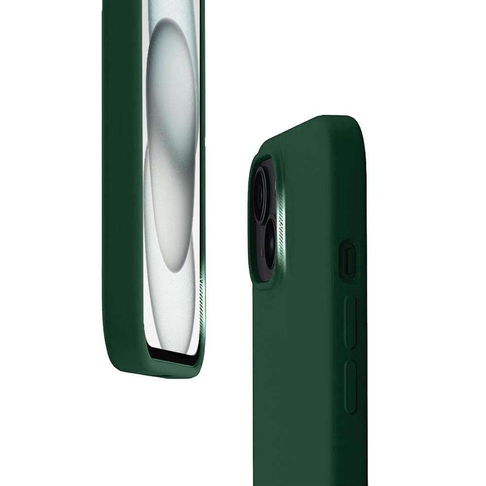 Coque iPhone 15 et 2 écrans de protection - Silicone - Vert