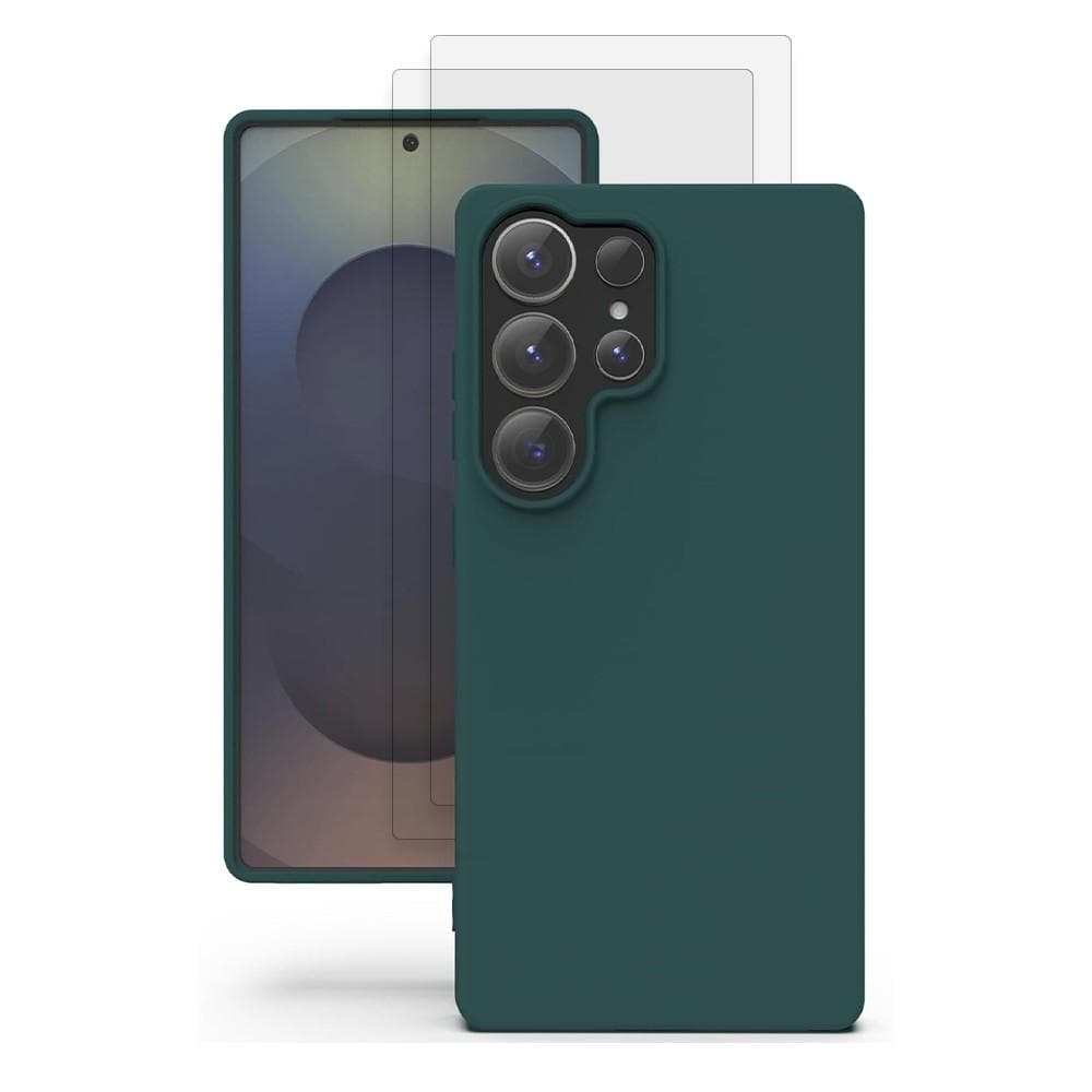 Coque Galaxy S25 Ultra et 2 écrans de protection - Silicone - Verte