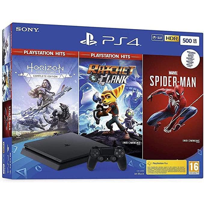 PlayStation 4 Slim 500Go - Noir + Marvel’s Spider-Man + Horizon Zero Dawn + Ratchet & Clank