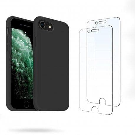 Coque iPhone SE(2020/2022)/iPhone 8/7 et 2 écrans de protection - Silicone - Noir