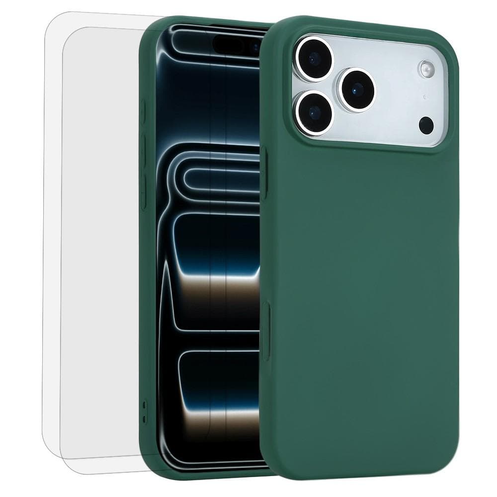 Coque iPhone 17 Pro Max et 2 écrans de protection - Silicone - Vert