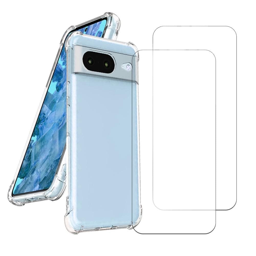 Coque Google Pixel 8 et 2 écrans de protection - TPU - Transparent