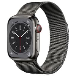 Apple Watch Series 8 (2022) GPS + Cellular 41 mm - Acier inoxydable Graphite - Bracelet milanais Noir
