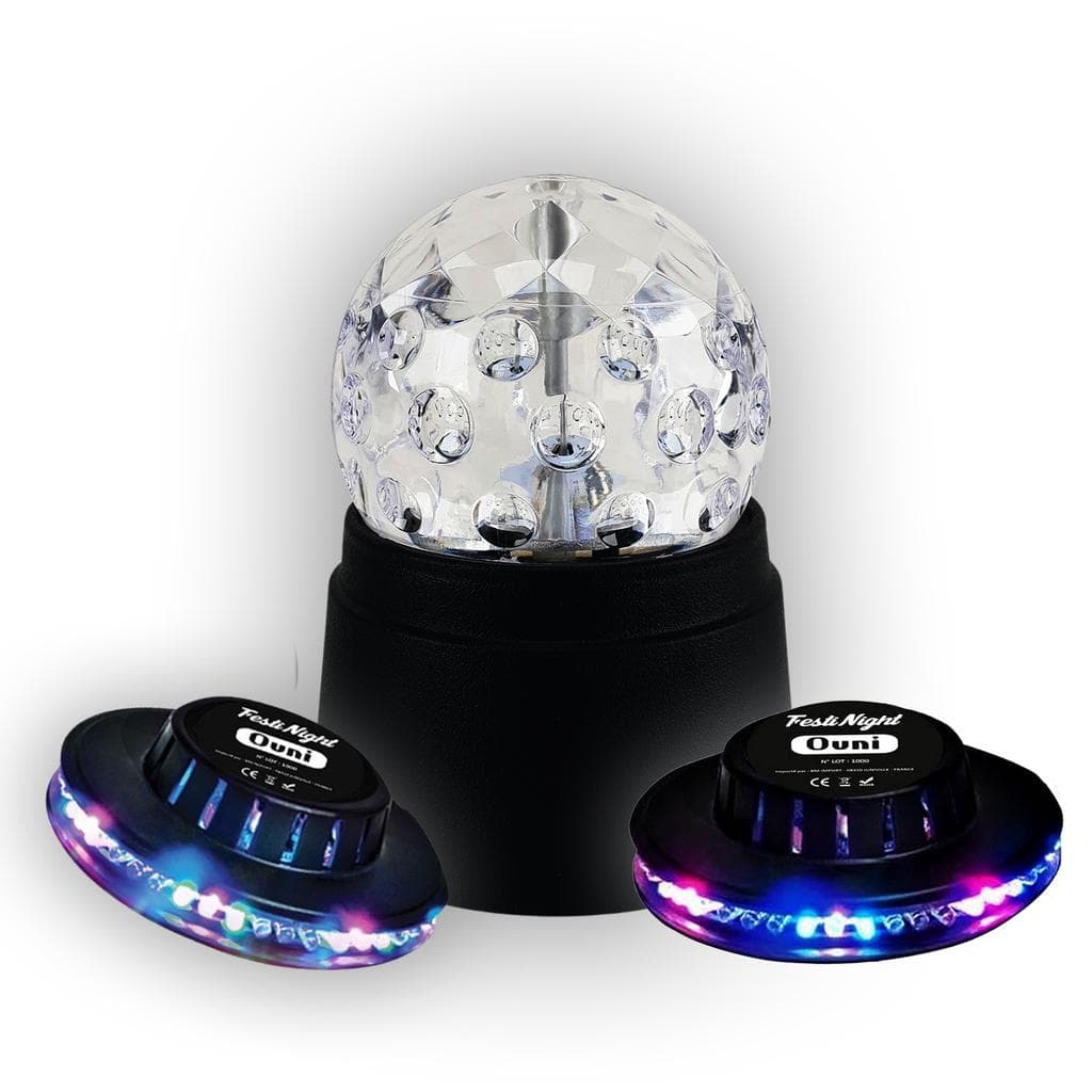 Éclairage Cheetah Pack soirée Boule Disco à Led avec rotateur intégré + 2 Jeux de lumières OVNI SONO DJ LIGHT FAMILLE