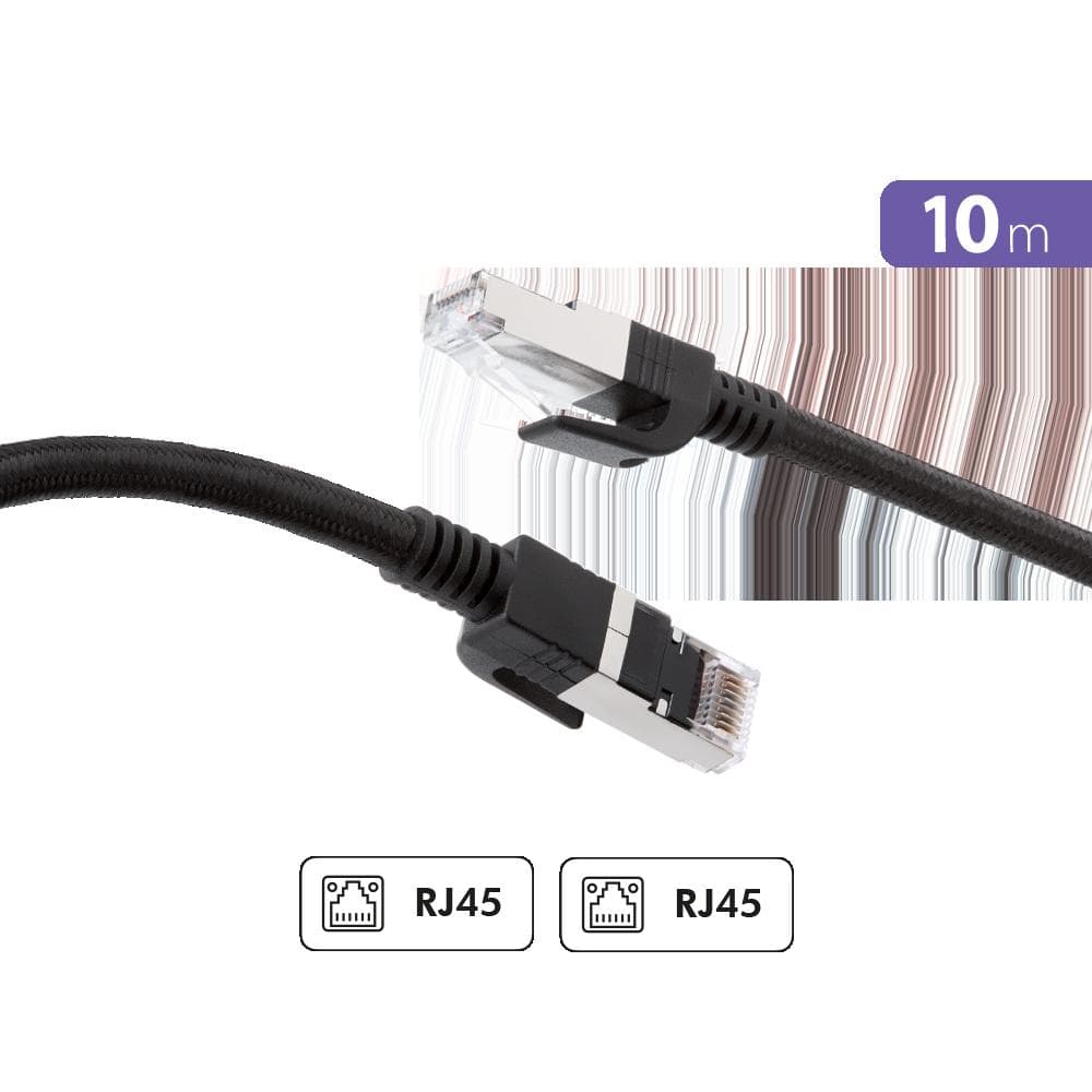 Accesoire TV Câble Tressé RJ45 Ethernet CAT8 S/FTP 10m mâle/mâle Noir + Garantie à vie Force Power Lite