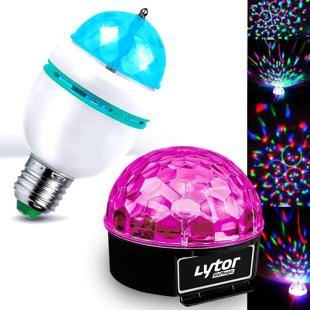 Éclairage Lytor Pack DJ LED Ampoule Mini DIAMS RVBA Culot E-27 + Jeu de lumière SIXMAGIC