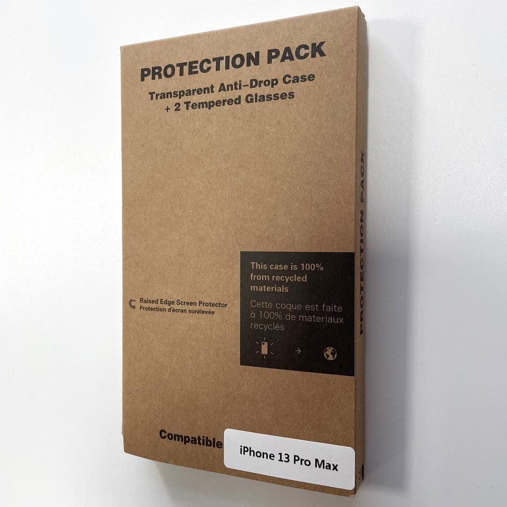 Coque iPhone 13 Pro Max et 2 écrans de protection - Plastique recyclé - Transparent