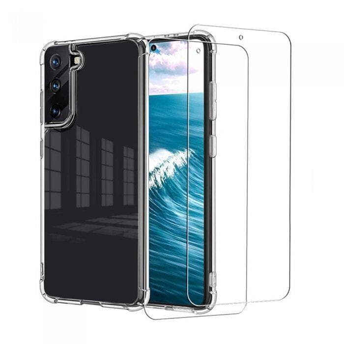 Coque Galaxy S21 5G et 2 écrans de protection - Silicone - Transparent