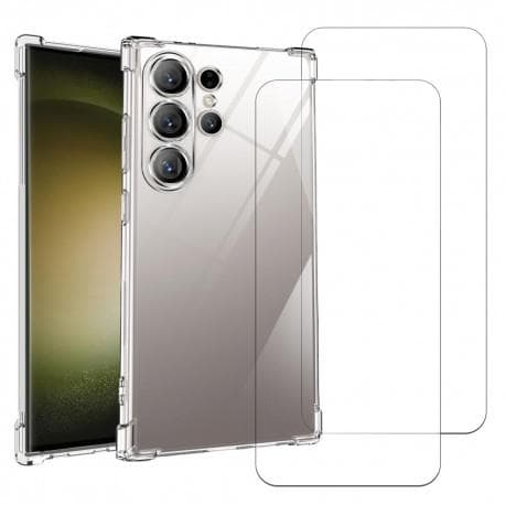 Coque Galaxy S24 Ultra et 2 écrans de protection - TPU - Transparent