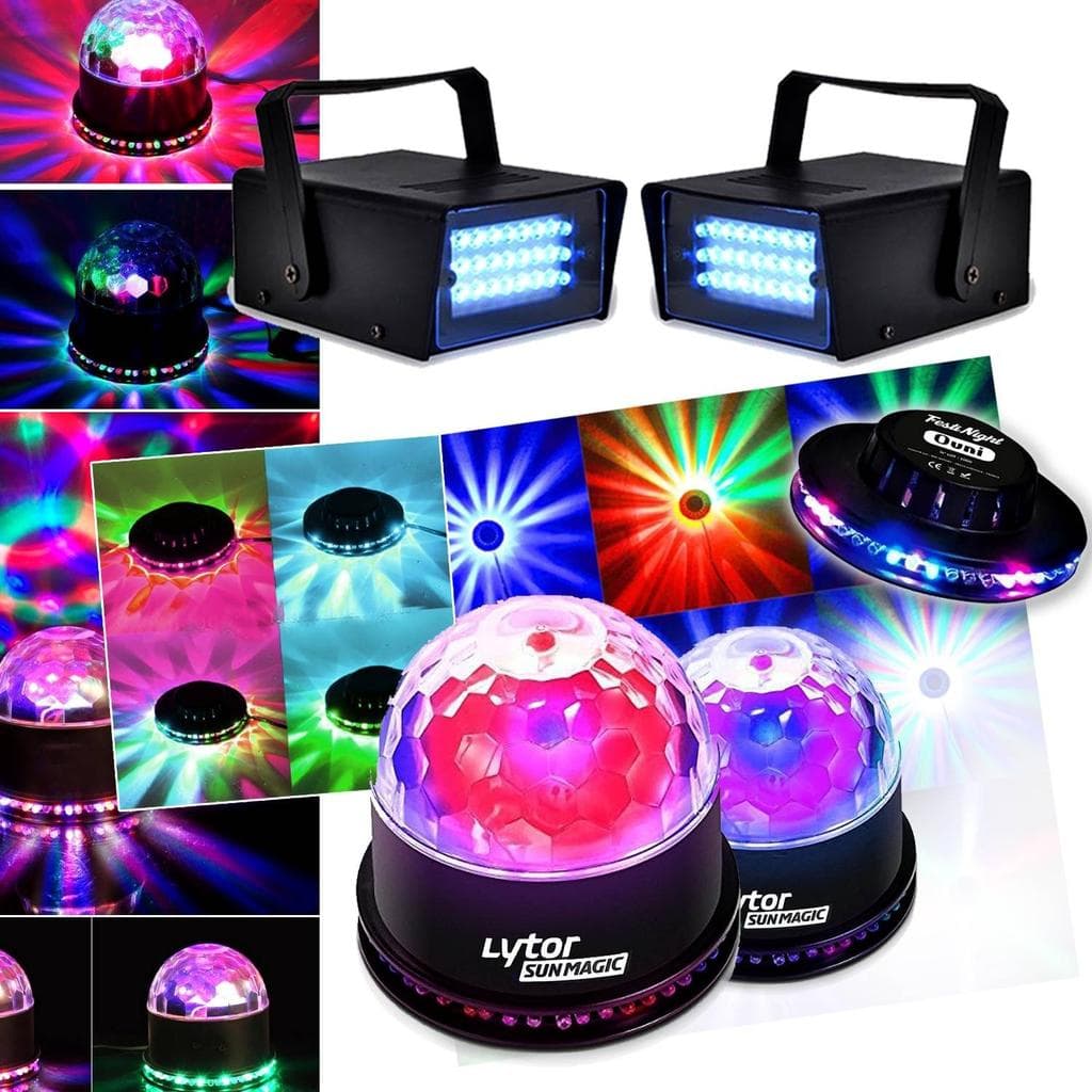 Éclairage Lytor Pack EFFET FIESTA 2 SUNMAGIC + 2 LED STROBE BLANC + effet OVNI LED RVB