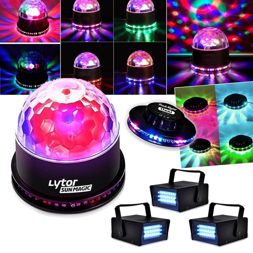 Éclairage Lytor Pack Soirée FIESTA SUNMAGIC + 3 LEDSTROBE BLANC + Effet OVNI RVB