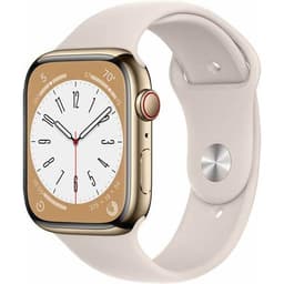Apple Watch Series 8 (2022) GPS + Cellular 45 mm - Acier inoxydable Or - Bracelet sport Blanc