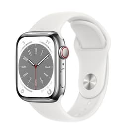 Apple Watch Series 8 (2022) GPS + Cellular 41 mm - Acier inoxydable Argent - Bracelet sport Blanc