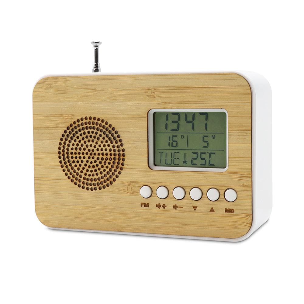 Radio Mooov Réveil Bamboo de voyage avec fonction radio FM, date et température intérieure alarm