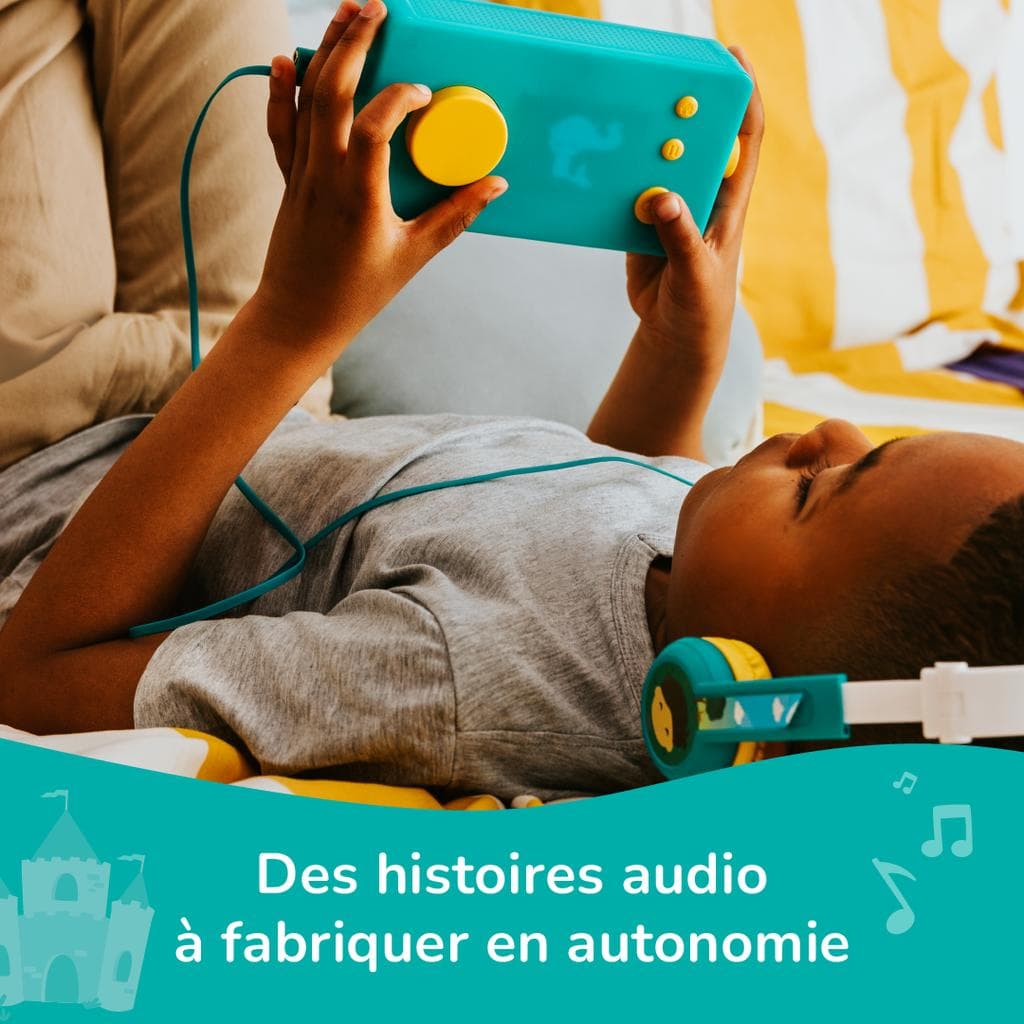 Lunii Ma Fabrique à Histoires Reconditionnée + Casque Audio - Français Vert et Jaune