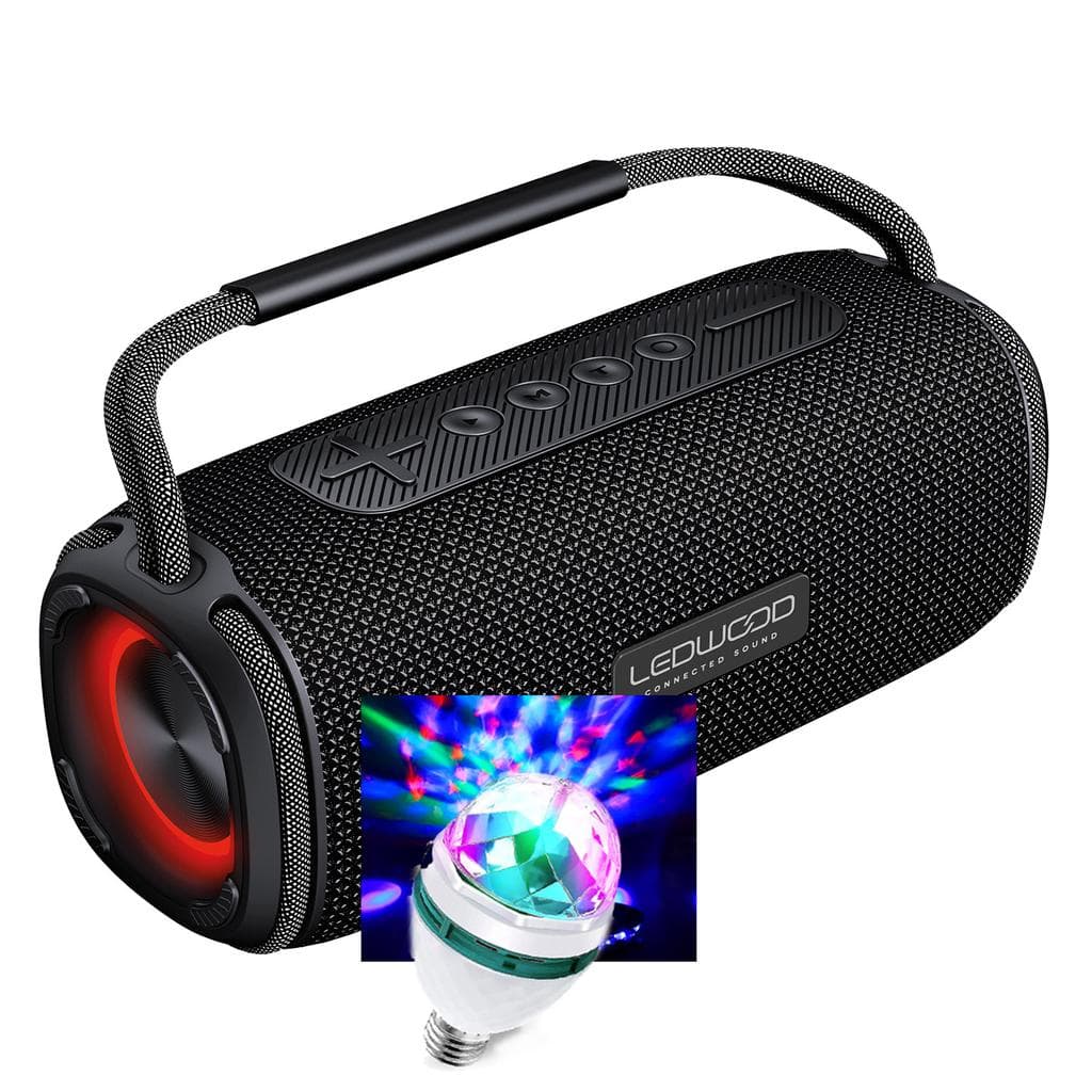 Enceinte Bluetooth Enceinte sur batterieLedwood XTR160 Black, 200W, Effet LED, Bluetooth,TWS, Protection IPX6, USB, SD - 20W RMS, Ampoule LED - Noir