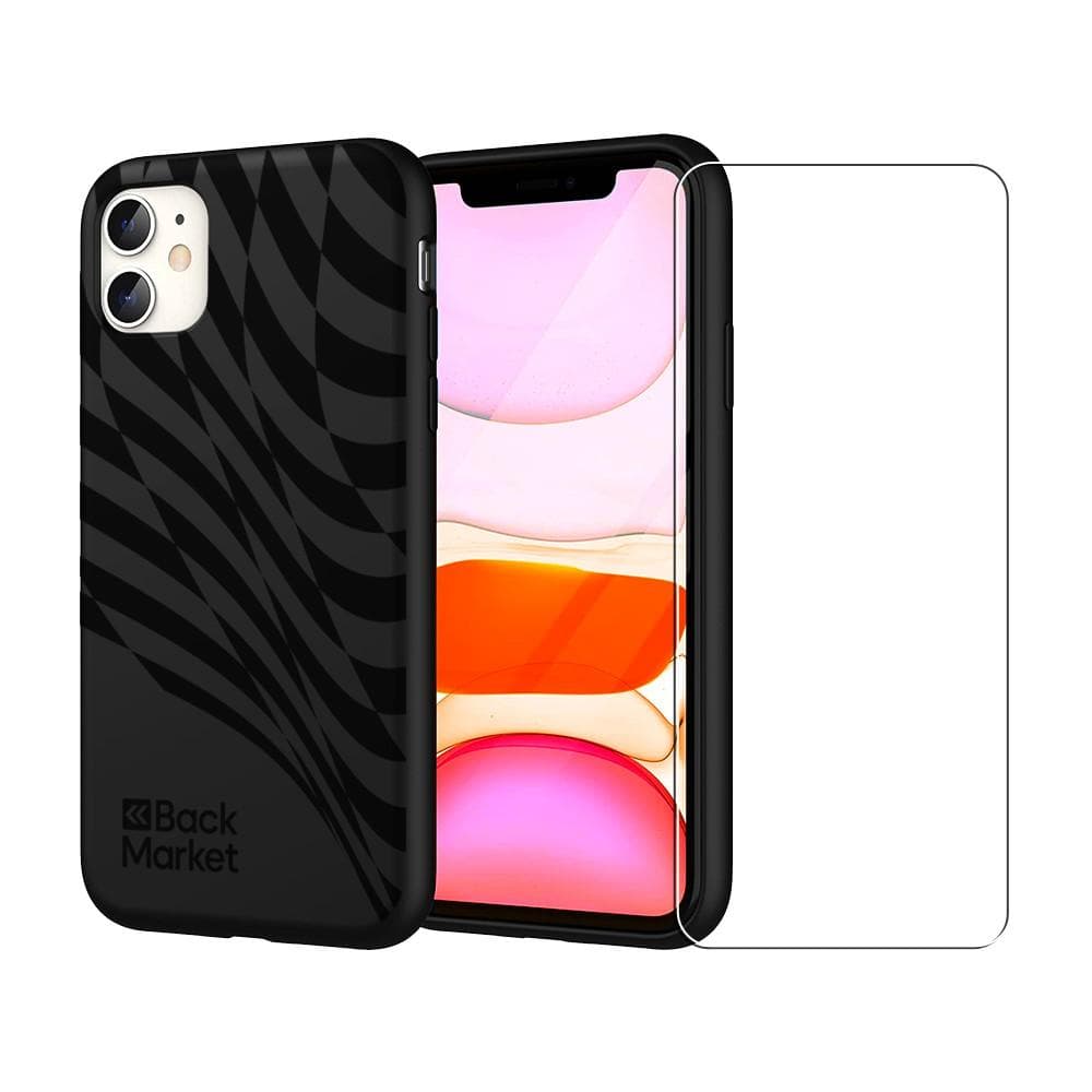 Coque Back Market iPhone 11 et écran de protection - Plastique recyclé - Noir