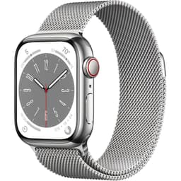 Apple Watch Series 8 (2022) GPS + Cellular 41 mm - Acier inoxydable Argent - Bracelet milanais Gris