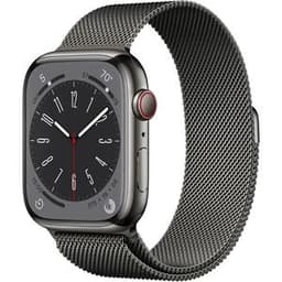 Apple Watch Series 8 (2022) GPS + Cellular 45 mm - Acier inoxydable Argent - Bracelet milanais Noir